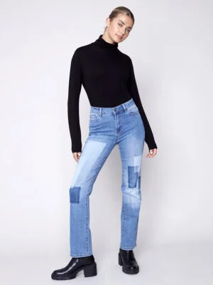Charlie B jeans C5433-431A  patchwork optical illusion blue denim