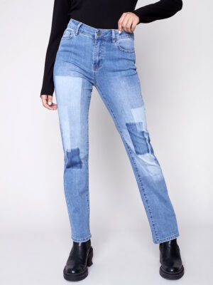 Jeans Charlie B C5433-431A patchwork en trompe l’oeil bleu denim