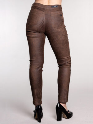 Pantalon Carelli BP-289 en faux cuir extensible 5 poches couleur noisette