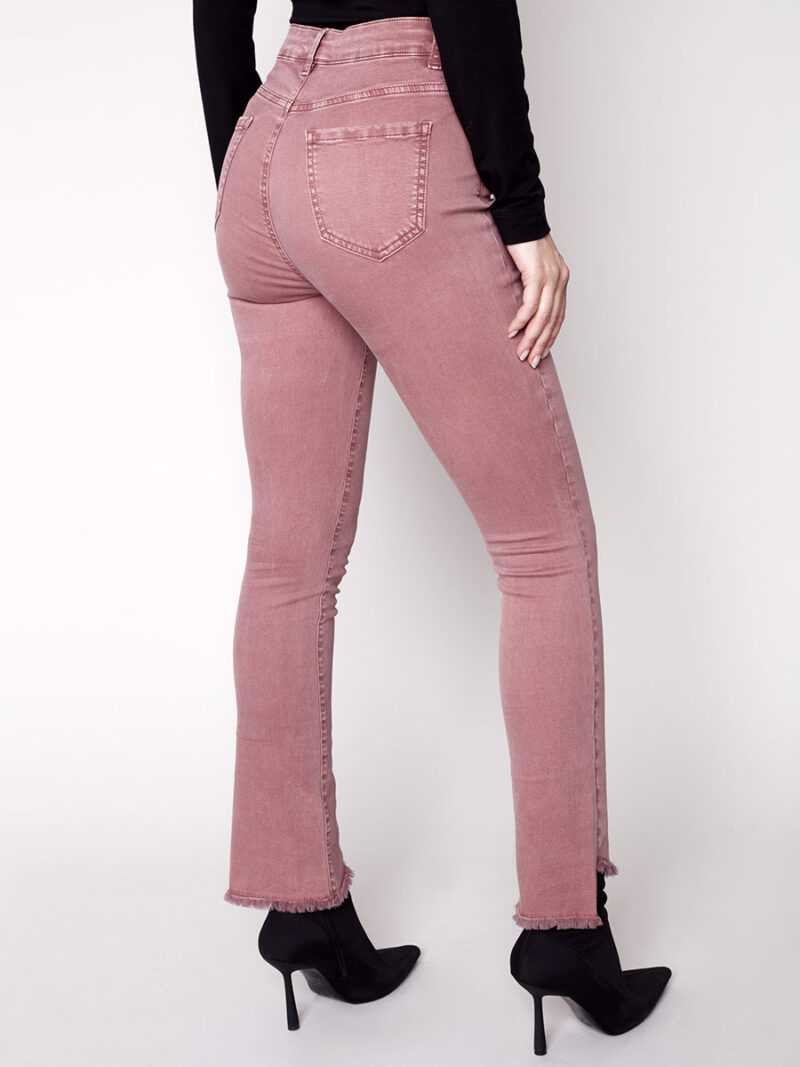 Charlie B C5429-618A trousers with fringes at the bottom raspberry color