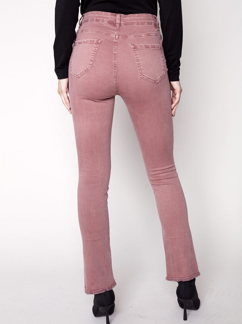Charlie B C5429-618A trousers with fringes at the bottom raspberry color