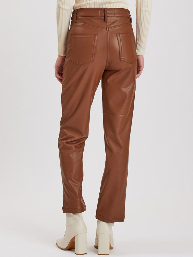 Pantalon Point Zero 8166009 en cuir végane jambe droite couleur cognac