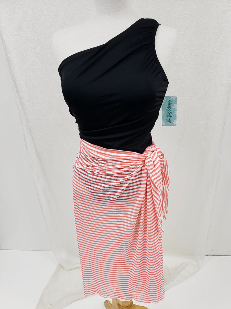 Cover Me #PAREO-RAY sarong with smal stripes coral and white