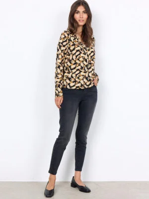 Soya Concept top 26314-40 V-neck long sleeves printed gold combo