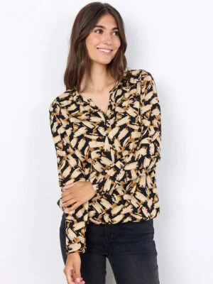 Soya Concept top 26314-40 V-neck long sleeves printed gold combo