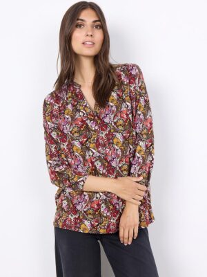 Soya Concept top 26293-40 printed V-neck 3/4 sleeves red combo