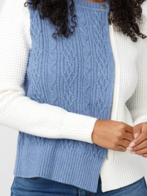 Cardigan CoCo Y Club 232-2641 en tricot texture torsadé et gaufré combo bleu et blanc