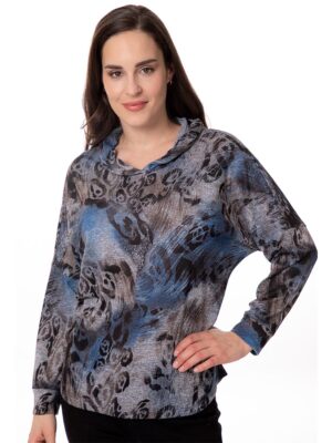 Bali 8161 long sleeve printed sweater with blue combo hood