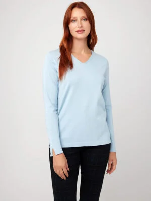 CoCo Y Club light blue sweater 232-25825 soft and comfortable, V-neck