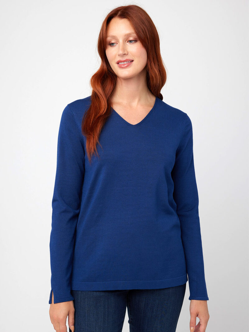 CoCo Y Club midnight blue sweater 232-25825 soft and comfortable, V-neck