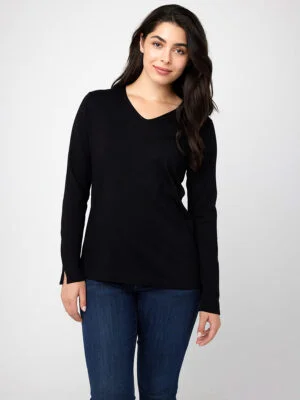 CoCo Y Club black sweater 232-25825 soft and comfortable, V-neck