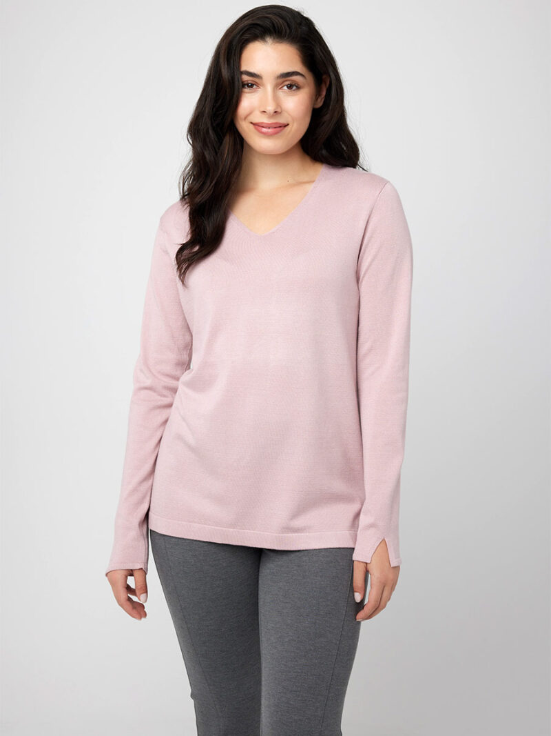 CoCo Y Club pink sweater 232-25825 soft and comfortable, V-neck