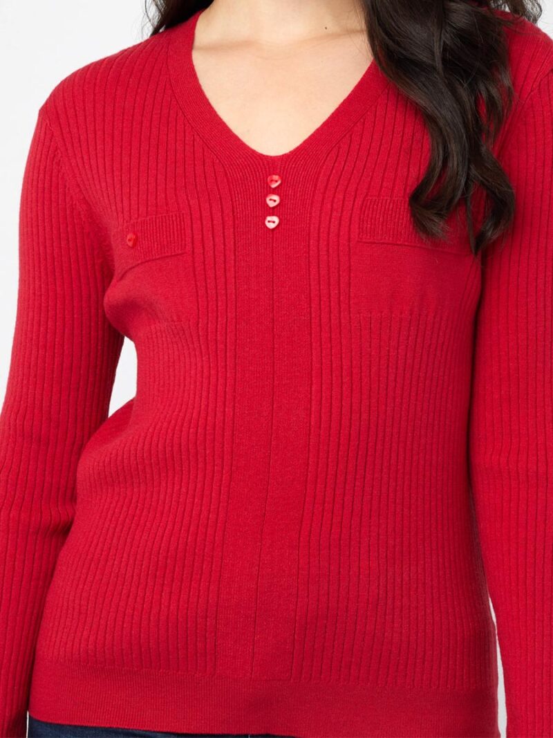 Chandail CoCo Y Club 232-2660 en tricot extensible avec boutons en coeur rouge