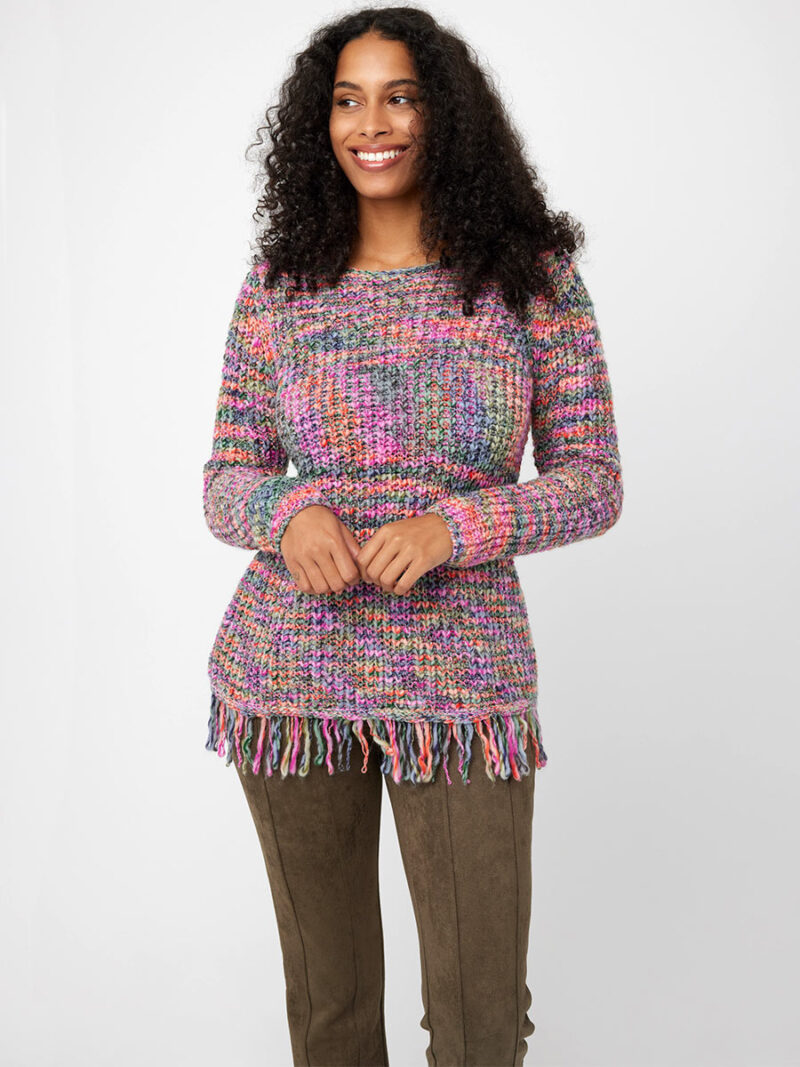 CoCo Y Club 232-2714 sweater in multicolor knit with fringes
