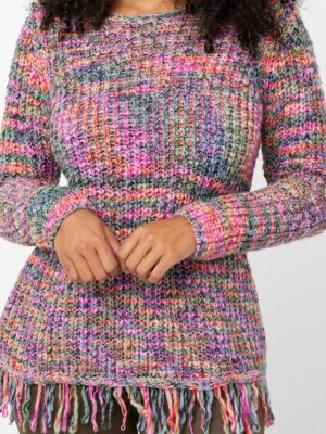 Chandail CoCo Y Club 232-2714 en tricot multicolore avec franges