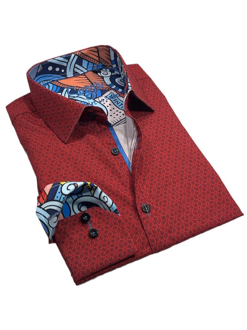 Sugar Harland long sleeve dressy shirt with red combo print