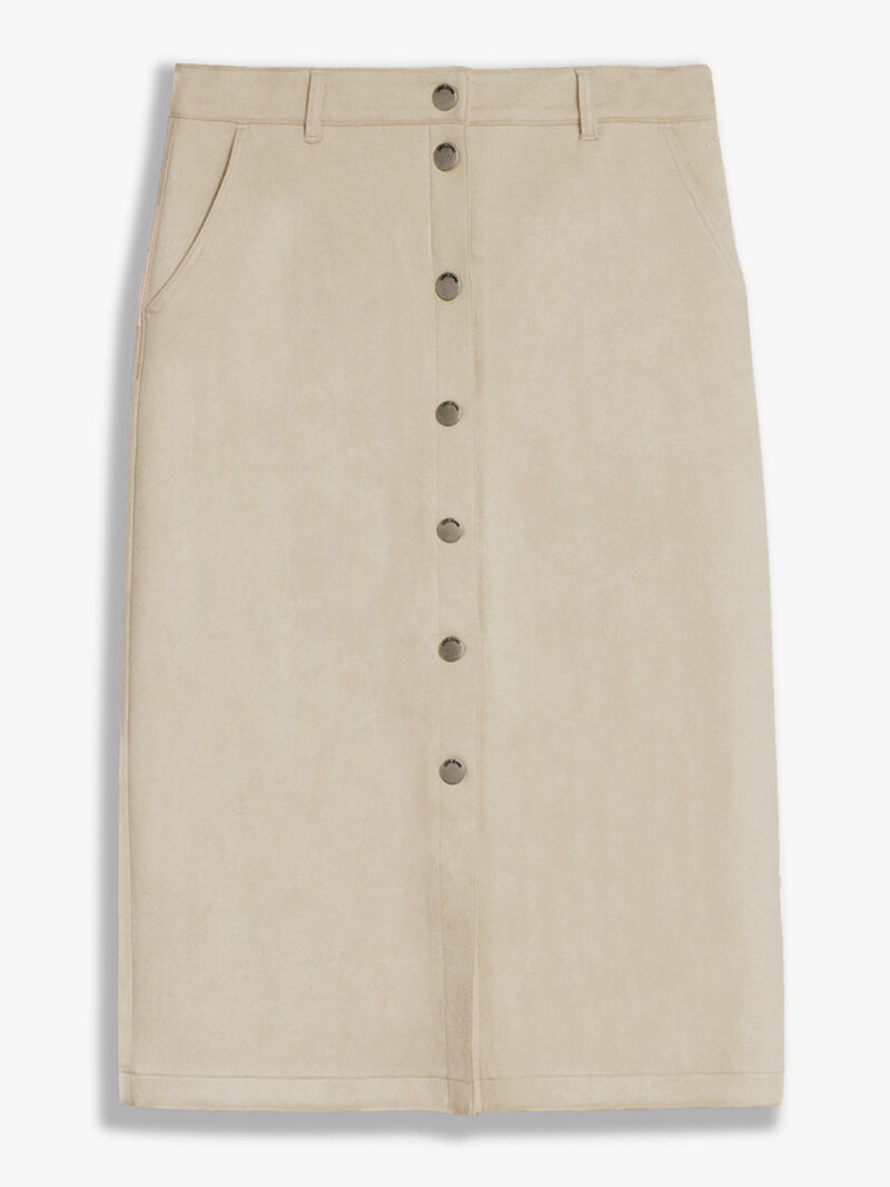 Lois skirt 2941-6105-00 in vegan suede, side pockets, buttoned at the front beige color