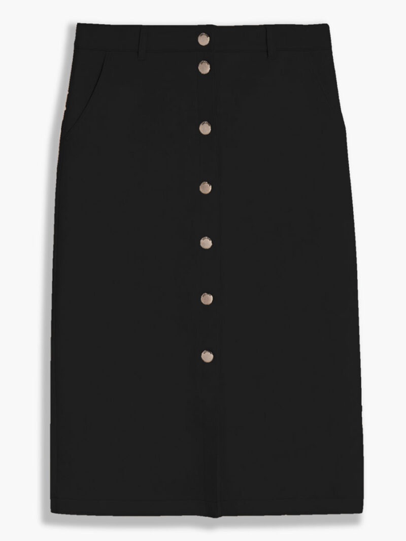 Lois skirt 2941-6105-00 in vegan suede, side pockets, buttoned at the front black color
