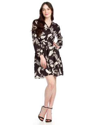Papillon PD-15511 floral print dress with long sleeves on black background