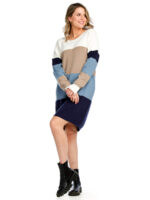 Papillon SD-11414 long sleeve knit dress with colored cutouts blue combo