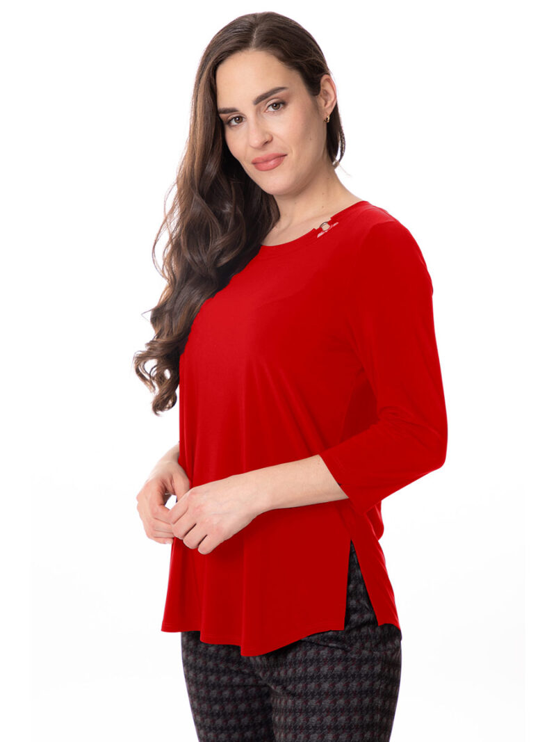 Bali 8249 top 3/4 sleeve tunic round neckline red color