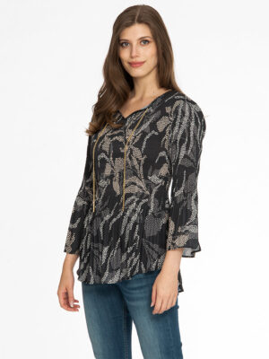 Spense blouse CSTP04399M long sleeves, fluid printed and pleatedir