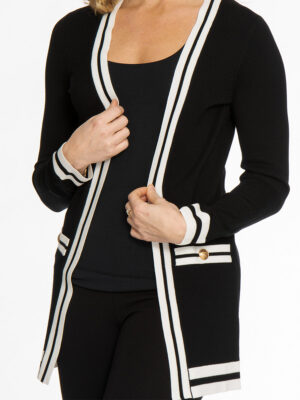 Cardigan CGCV00214M en tricot léger avec poches style classique combo noir