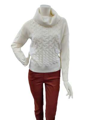 CoCo Y Club sweater 232-2644 cable texture turtleneck off white color