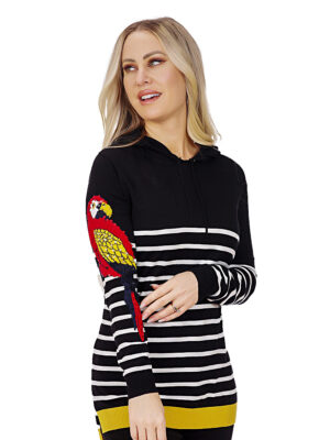 Ness N99172 parrot print sweater with stripes and hood