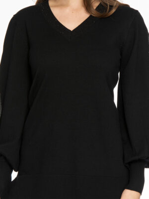 Spense Black sweater CGTP03768M in lightweight knit with black stones