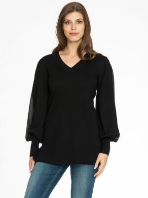 Spense Black sweater CGTP03768M in lightweight knit with black stones