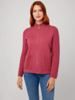 CoCo Y Club 232-2640 cardigan sweater with comfortable and soft zip berry color