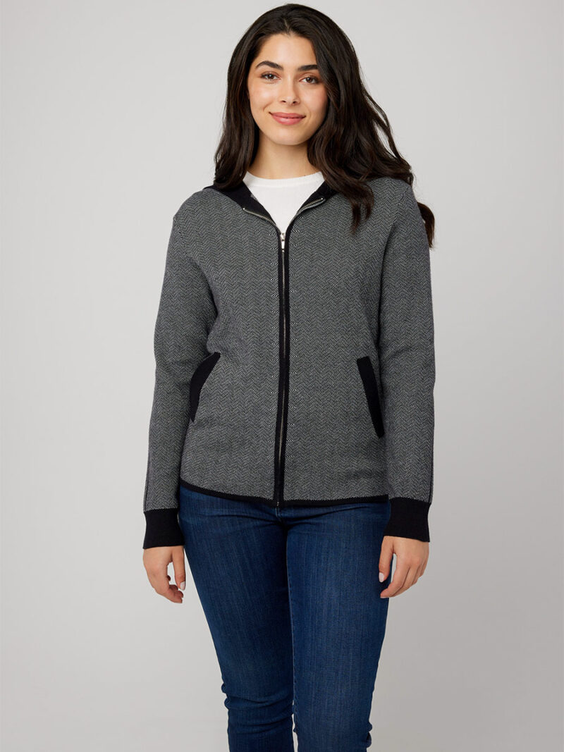 CoCo Y Club 232-2664 cardigan sweater with zip comfortable and soft black combo