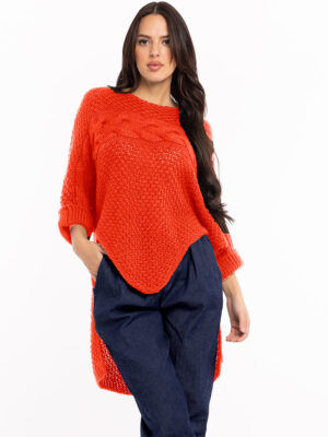 M Italy 33-8717T Oversized Long Back orange sweater