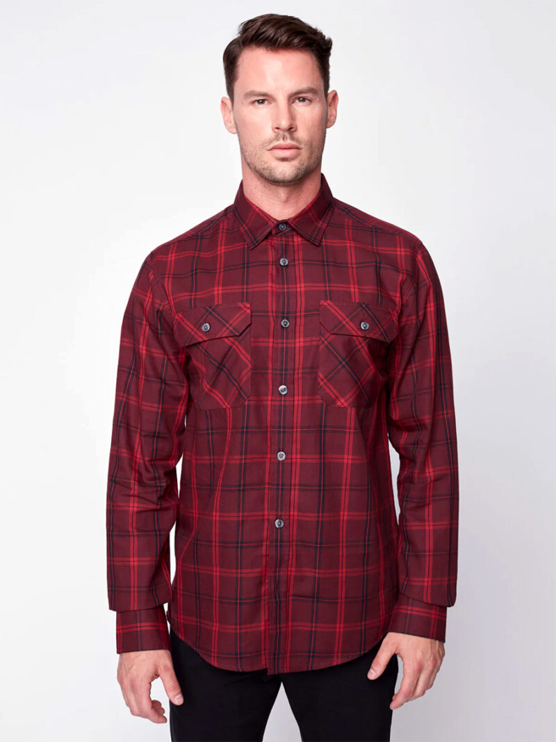 Chemise Projek Raw 143241 en coton à carreaux avec 2 poches couleur rouge