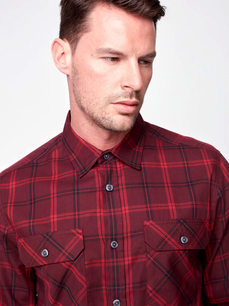 Chemise Projek Raw 143241 en coton à carreaux avec 2 poches couleur rouge