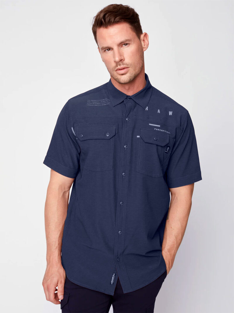 Projek Raw 143264 short sleeve checked shirt, stretchy and comfortable in blue color