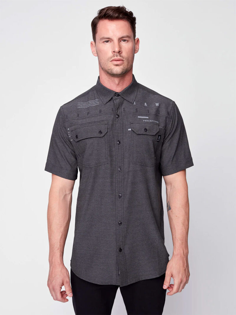 Projek Raw 143264 short sleeve checked shirt, stretchy and comfortable in black color