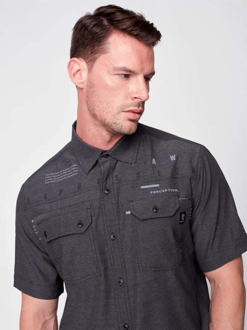 Projek Raw 143264 short sleeve checked shirt, stretchy and comfortable in black color