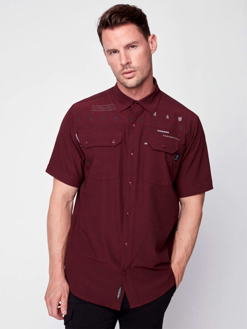 Projek Raw 143264 short sleeve checked shirt, stretchy and comfortable in red color