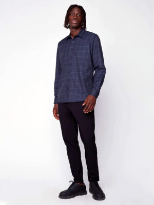 Projek Raw 143295 long sleeve checked shirt, stretchy and comfortable in navy color
