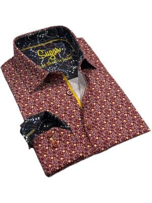 Sugar Walden Burgundy long sleeve printed and stretch dress shirt