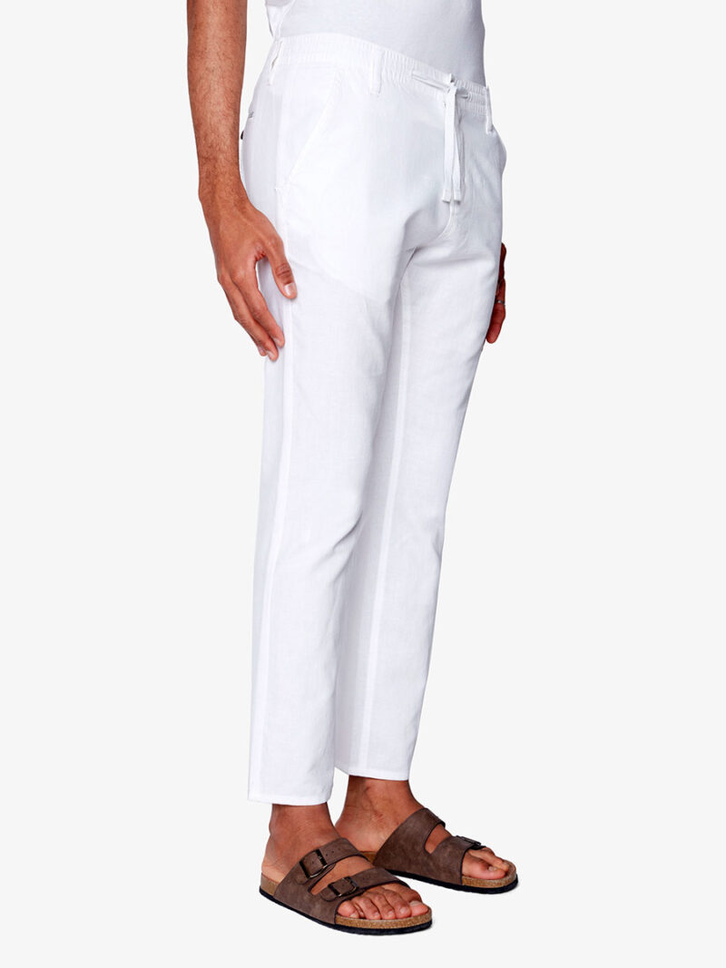 Pantalon Projek Raw 142105 en lin blanc confortable avec taille élastique et cordon