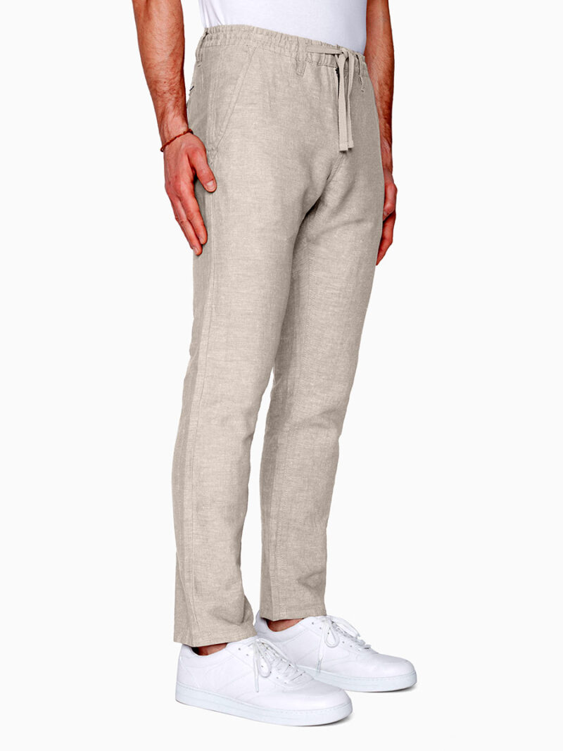 Pantalon Projek Raw 142105 en lin naturel confortable avec taille élastique et cordon