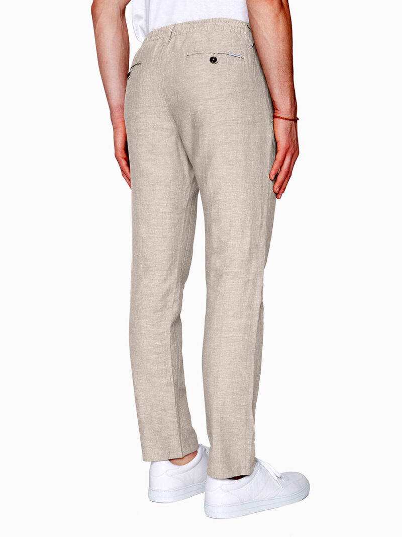Pantalon Projek Raw 142105 en lin naturel confortable avec taille élastique et cordon