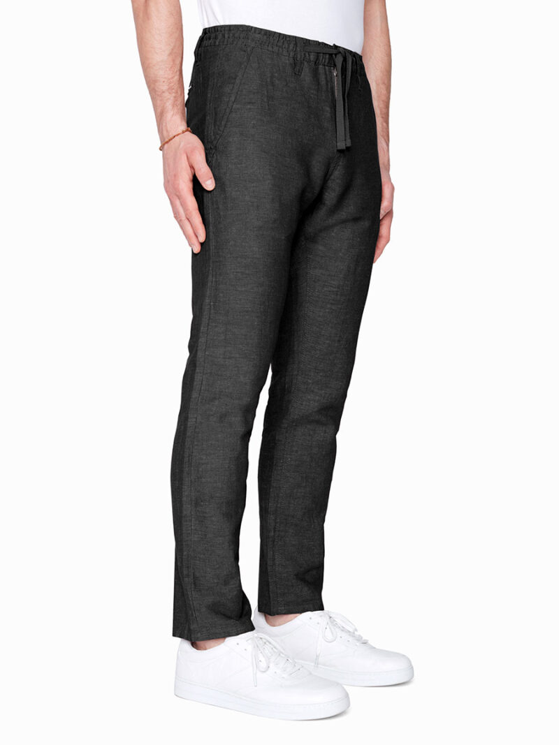 Pantalon Projek Raw 142105 en lin noir confortable avec taille élastique et cordon