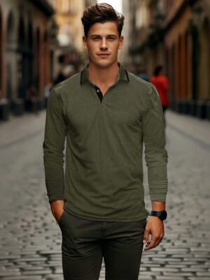 Point Zero polo shirt 7161510 long sleeves in cotton pique olive color