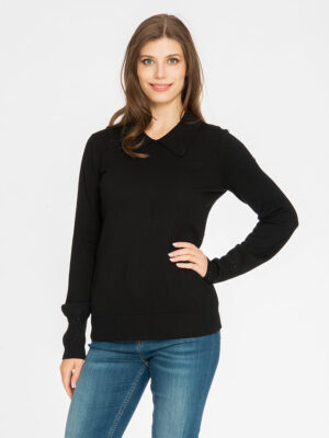 Spense black  sweater CGTPO3928M polo collar long sleeves