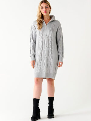 Robe Dex 22227534D en tricot torsadée avec un col mock zip couleur gris mix