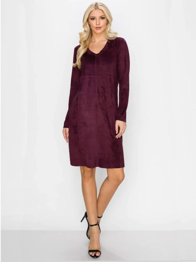 JOH 2059V long-sleeved dress in stretch suede in burgundy color